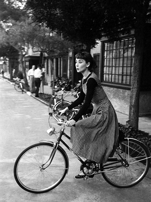 Audry Hepburn on Sabrina sound stage If you haven't ridden a bicycle in a